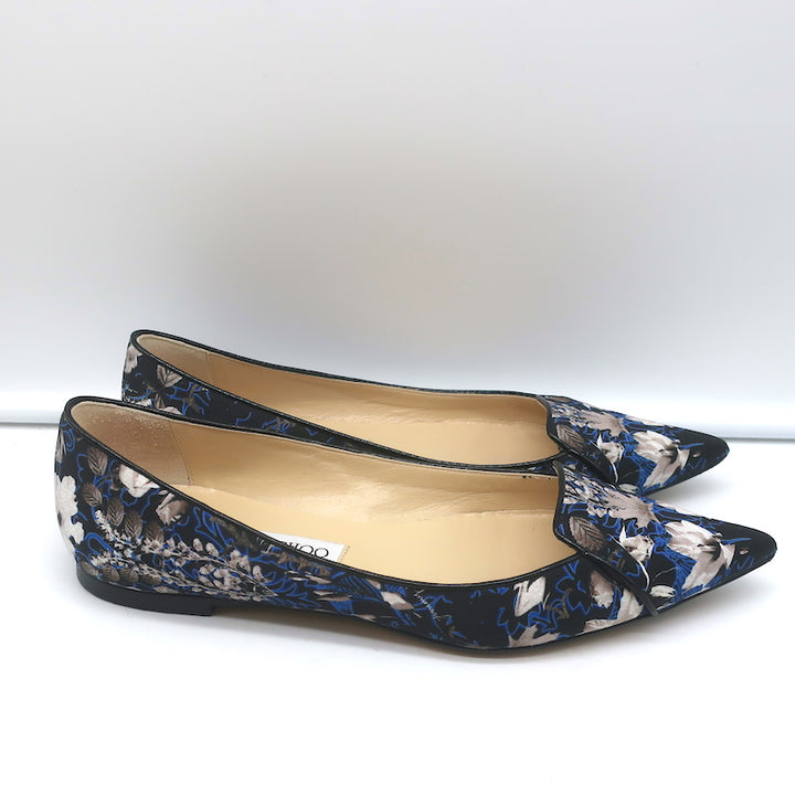 Jimmy Choo Attila Pointed Toe Ballet Flats English Floral Print Satin Size 37
