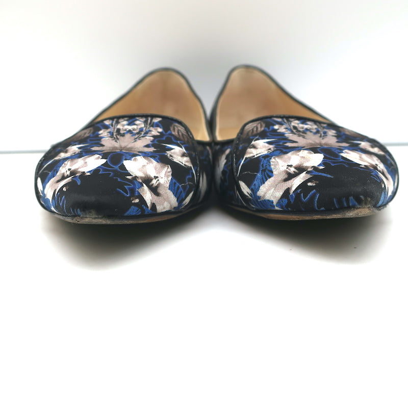 Jimmy Choo Attila Pointed Toe Ballet Flats English Floral Print Satin Size 37