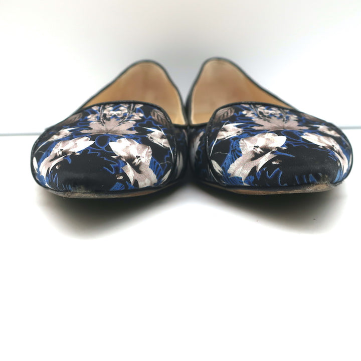 Jimmy Choo Attila Pointed Toe Ballet Flats English Floral Print Satin Size 37