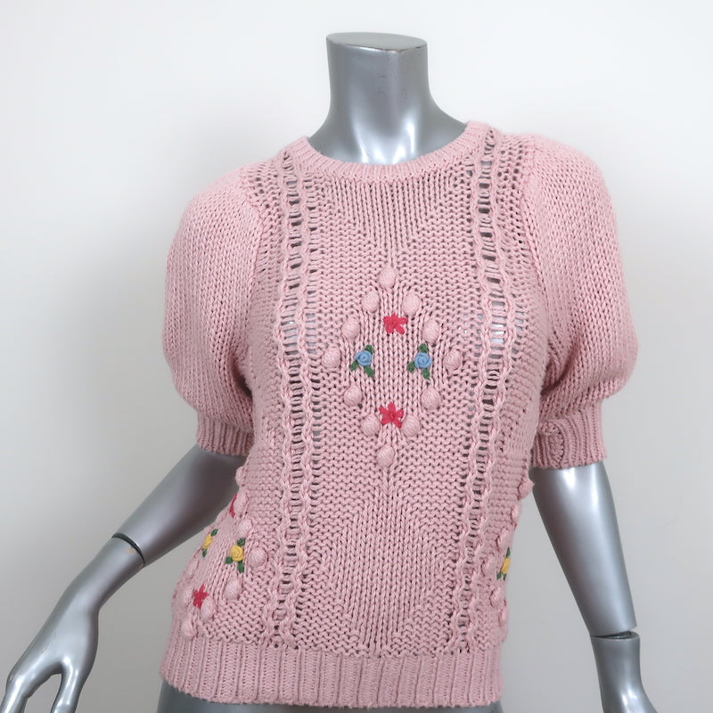 Cotton by Autumn Cashmere Puff Sleeve Popcorn Knit Top Pink Size