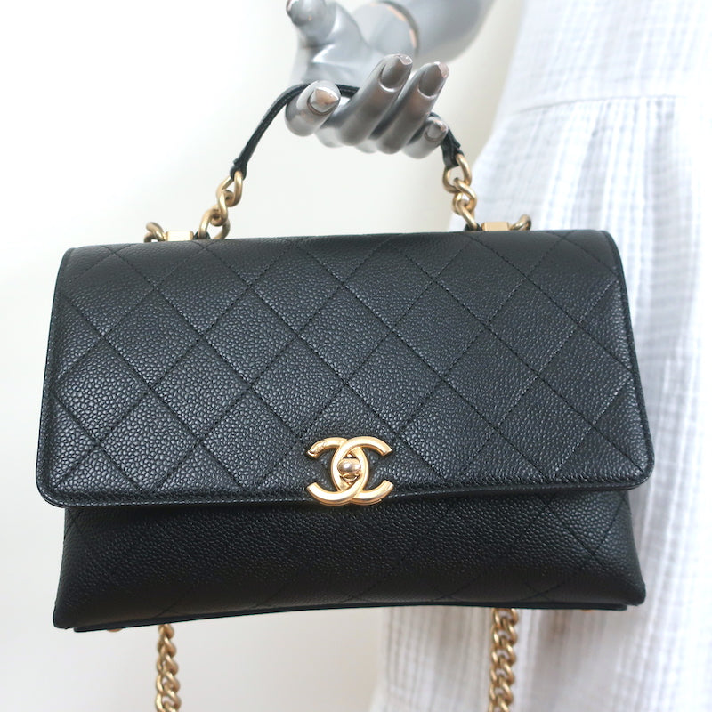 Chanel 2019 Quilted Small Flap Bag Black Grained Calfskin Leather Crossbody