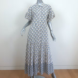 MISA Maxi Dress Daniela Cream Floral Print Size Small Puff Sleeve Shirtdress