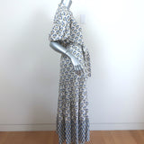 MISA Maxi Dress Daniela Cream Floral Print Size Small Puff Sleeve Shirtdress