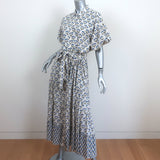 MISA Maxi Dress Daniela Cream Floral Print Size Small Puff Sleeve Shirtdress