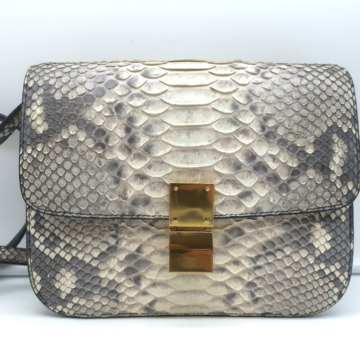 Celine Medium Classic Box Bag Gray/Cream Snakeskin Flap Bag