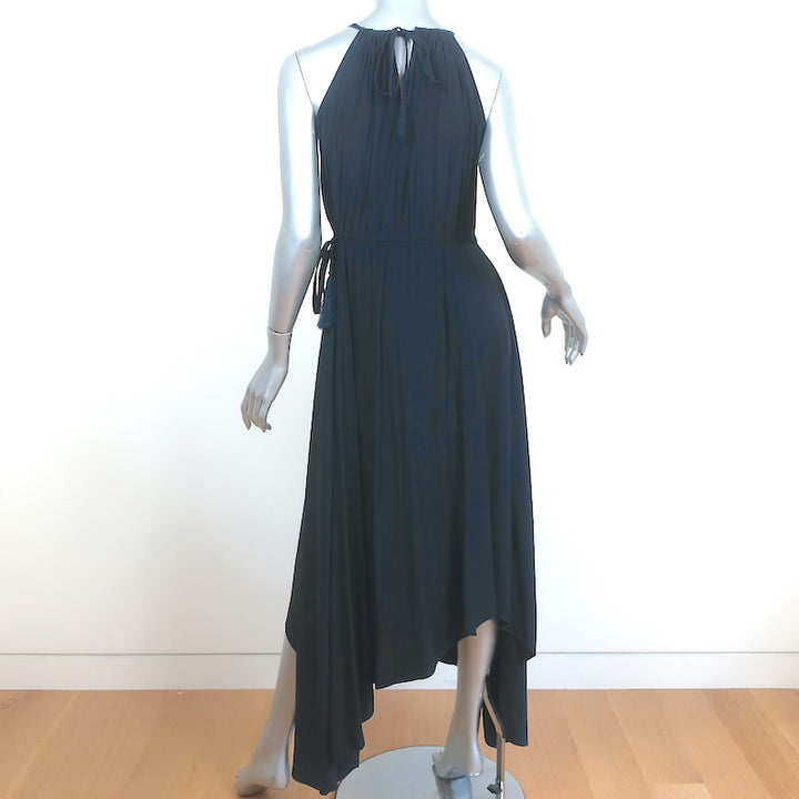 Calypso St. Barth Asymmetric Maxi Dress Sarah Navy Matte Satin Size Small