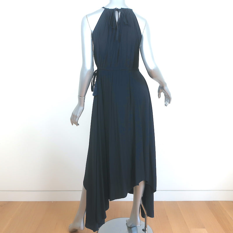 Calypso St. Barth Asymmetric Maxi Dress Sarah Navy Matte Satin Size Small Calypso St. Barth Asymmetric Maxi Dress Sarah Navy Matte Satin Size Small