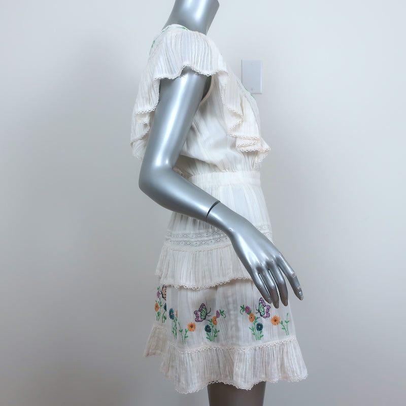 LoveShackFancy Mini Dress Romy Cream Floral-Embroidered Cotton Size Medium