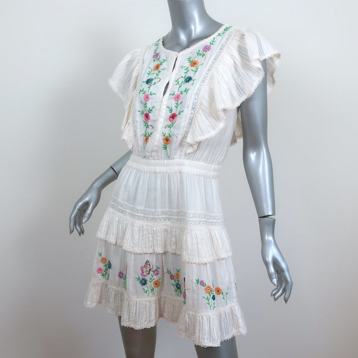 LoveShackFancy Mini Dress Romy Cream Floral-Embroidered Cotton Size Medium