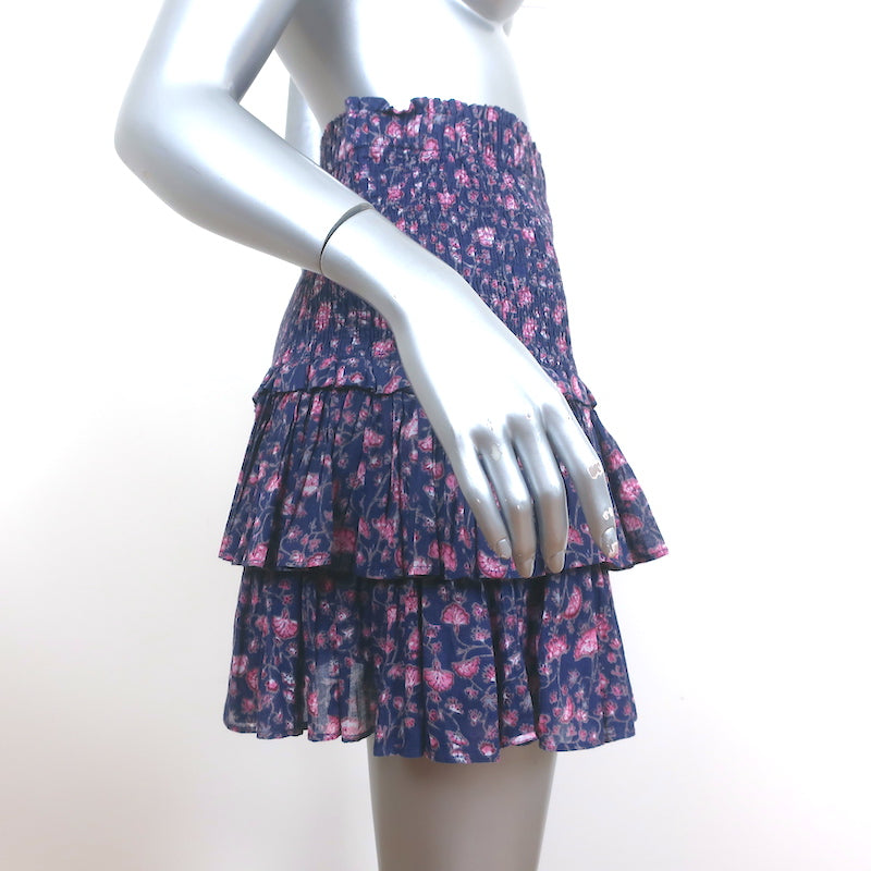 Isabel Marant Etoile Naomi Smocked Celebrity Floral Cott Print – Skirt Purple Owned Mini