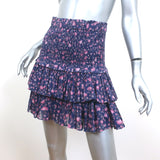 Isabel Marant Etoile Naomi Smocked Mini Skirt Purple Floral Print Cotton Size 40