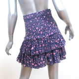Isabel Marant Etoile Naomi Smocked Mini Skirt Purple Floral Print Cotton Size 40