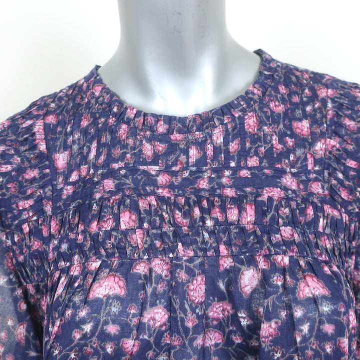 Isabel Marant Etoile Layona Ruffle Top Purple Floral Print Cotton Size 34