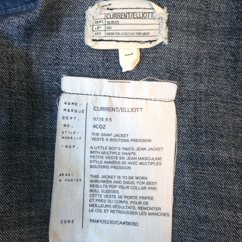 Current/Elliott The Snap Jacket Loved Wash Stretch Denim Size 1