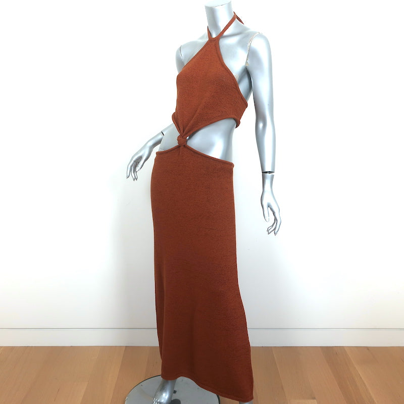 Cult Gaia Cutout Twist Front Halter Midi Dress Cameron Amber Knit Size Medium