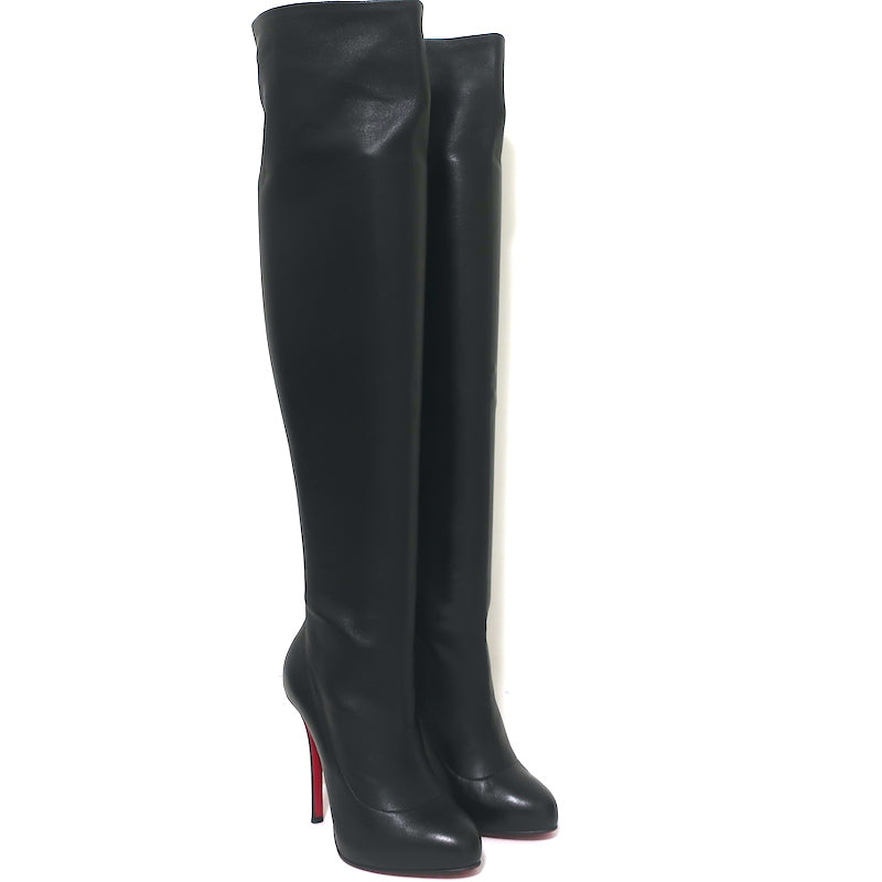 grad Funktionsfejl Foresee Christian Louboutin Sempre Monica Over the Knee Boots Black Leather Si –  Celebrity Owned