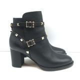 Valentino Rockstud Ankle Boots Black Grained Leather Size 35.5 Mid-Heel Booties