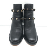 Valentino Rockstud Ankle Boots Black Grained Leather Size 35.5 Mid-Heel Booties