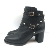 Valentino Rockstud Ankle Boots Black Grained Leather Size 35.5 Mid-Heel Booties