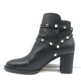 Valentino Rockstud Ankle Boots Black Grained Leather Size 35.5 Mid-Heel Booties