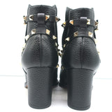 Valentino Rockstud Ankle Boots Black Grained Leather Size 35.5 Mid-Heel Booties