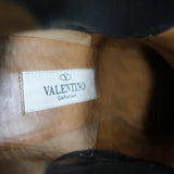 Valentino Rockstud Ankle Boots Black Grained Leather Size 35.5 Mid-Heel Booties