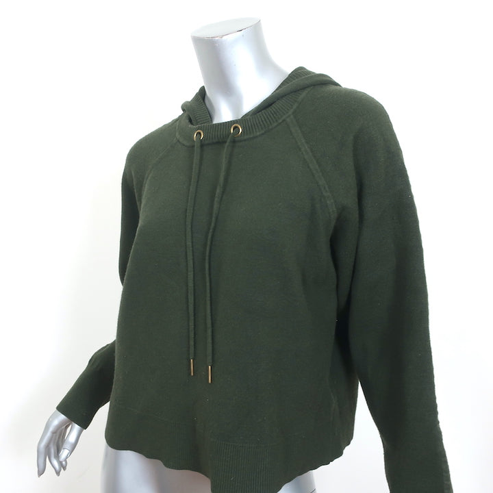 Sandro Cropped Hoodie Keira Olive Cashmere-Blend Size 2 Pullover Sweater