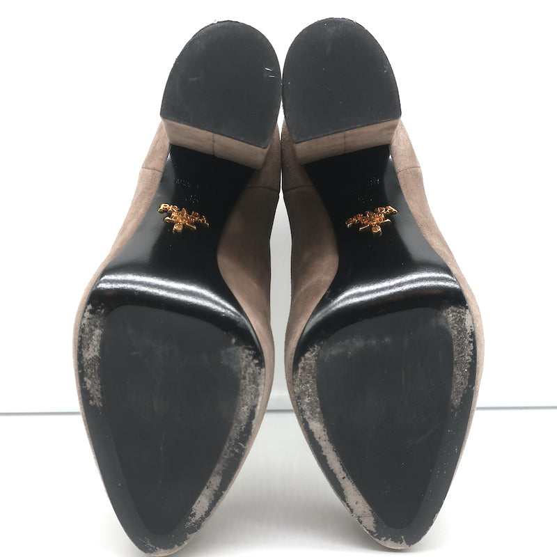 Prada Ankle Boots Taupe Suede Size 35 Hidden Platform Booties