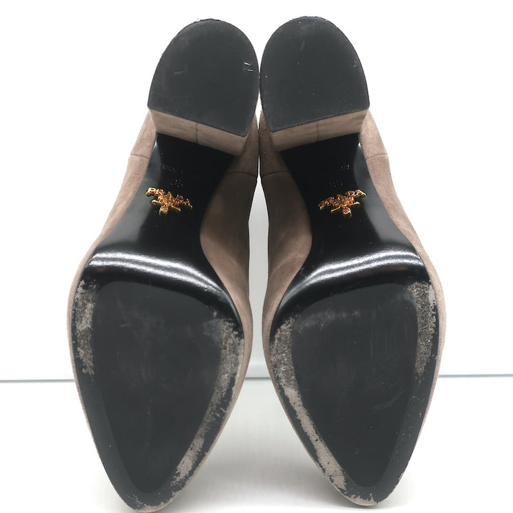 Prada Ankle Boots Taupe Suede Size 35 Hidden Platform Booties