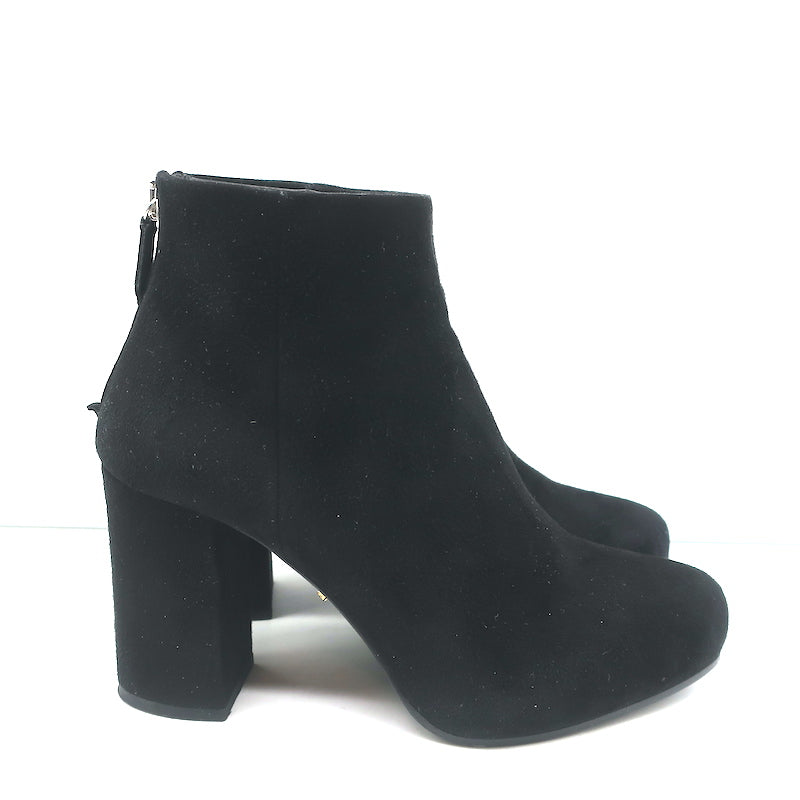 Prada Ankle Boots Black Suede Size 35 Hidden Platform Booties