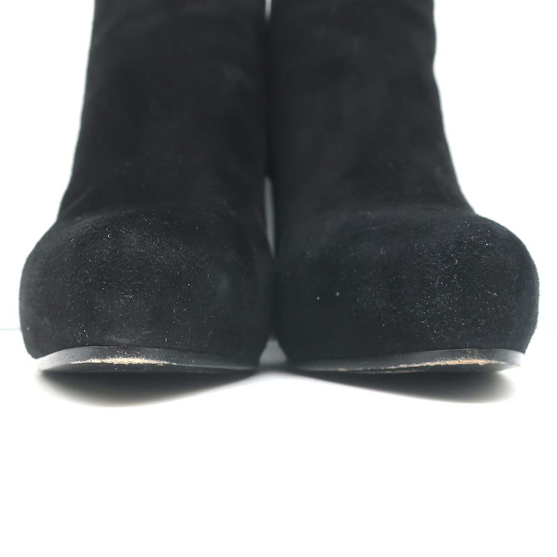 Prada Ankle Boots Black Suede Size 35 Hidden Platform Booties
