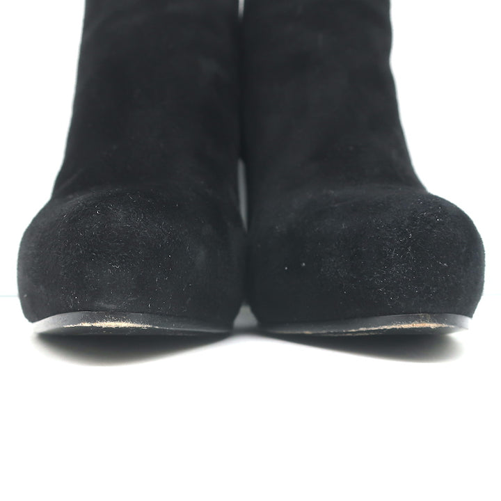 Prada Ankle Boots Black Suede Size 35 Hidden Platform Booties