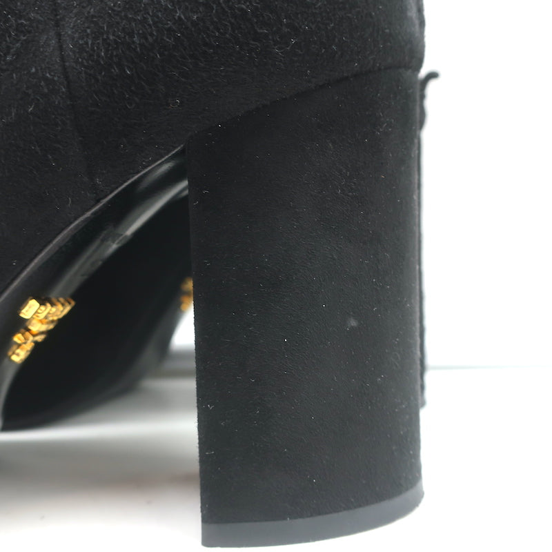 Prada Ankle Boots Black Suede Size 35 Hidden Platform Booties