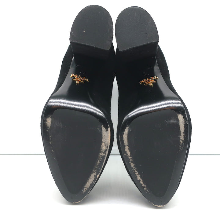 Prada Ankle Boots Black Suede Size 35 Hidden Platform Booties