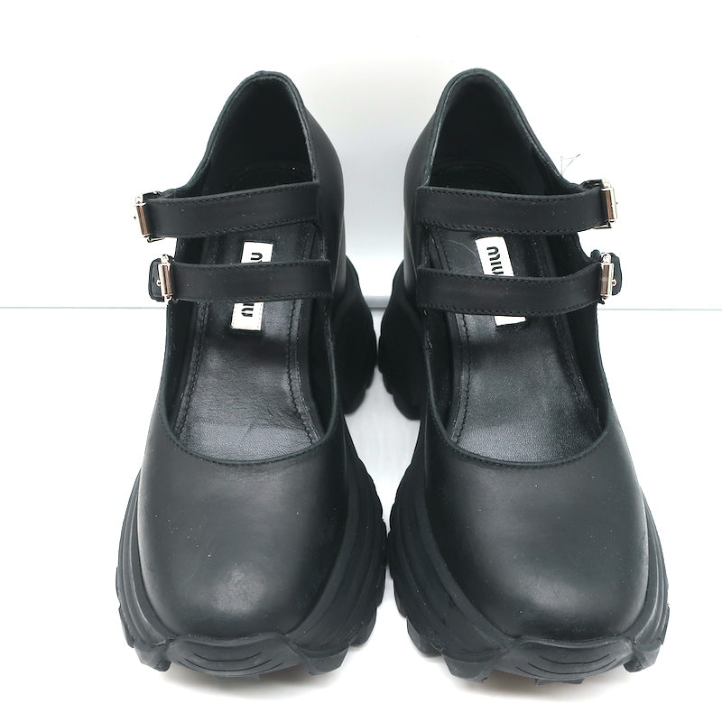 Louis Vuitton Black Leather Platform Mary Jane Pumps SIZE 37.5 at