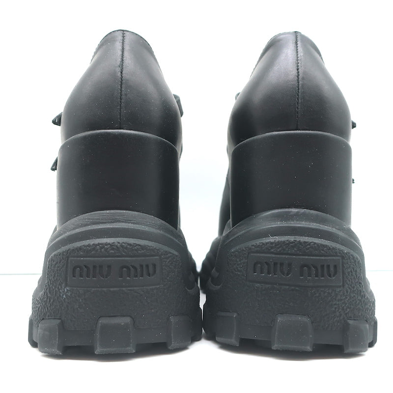 Miu Miu Platform Mary Jane Wedge Sneakers Black Leather Size 35