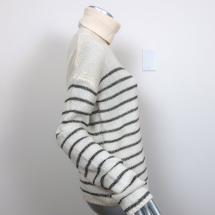A.L.C. Turtleneck Sweater Elisa Ivory Metallic-Striped Knit Size Medium
