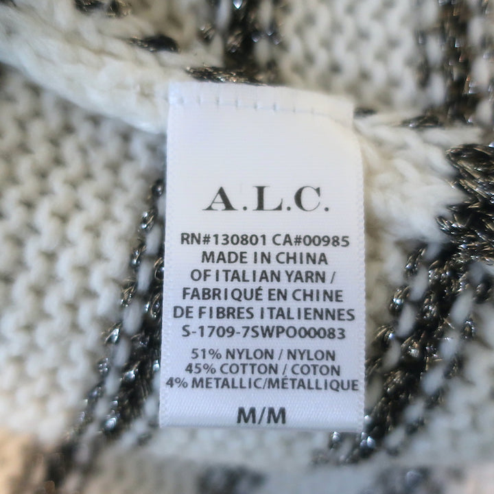 A.L.C. Turtleneck Sweater Elisa Ivory Metallic-Striped Knit Size Medium