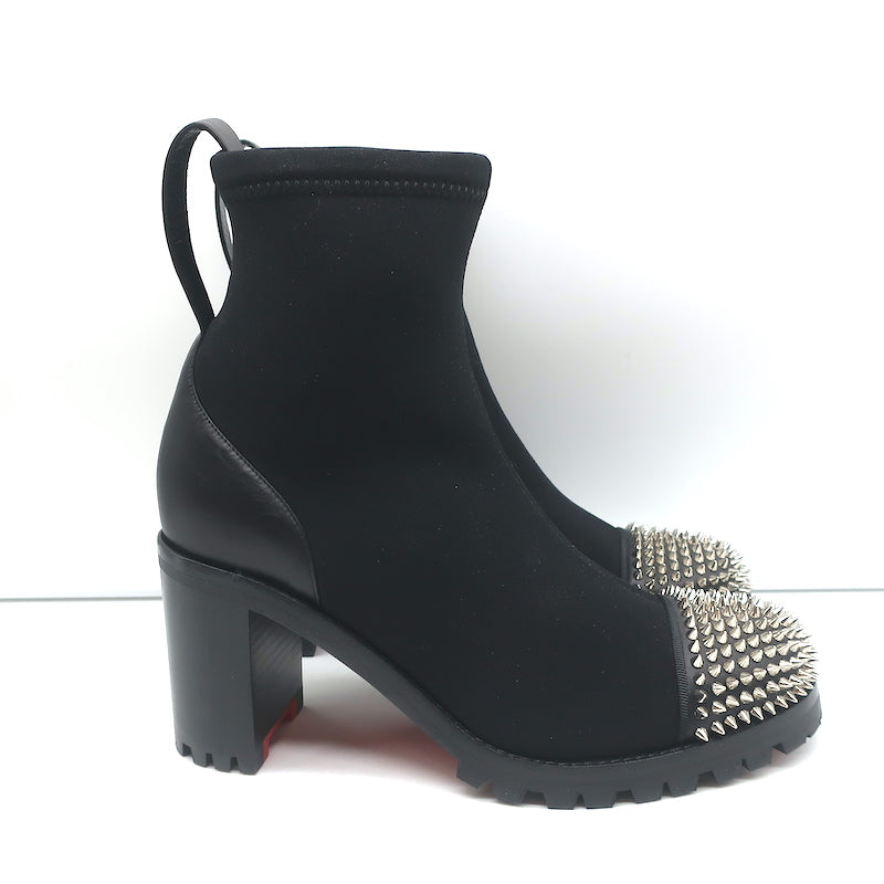 Christian Louboutin Washy 70 Studded Ankle Boots Black Neoprene Size 37 NEW