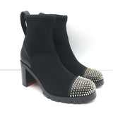 Christian Louboutin Washy 70 Studded Ankle Boots Black Neoprene Size 37 NEW