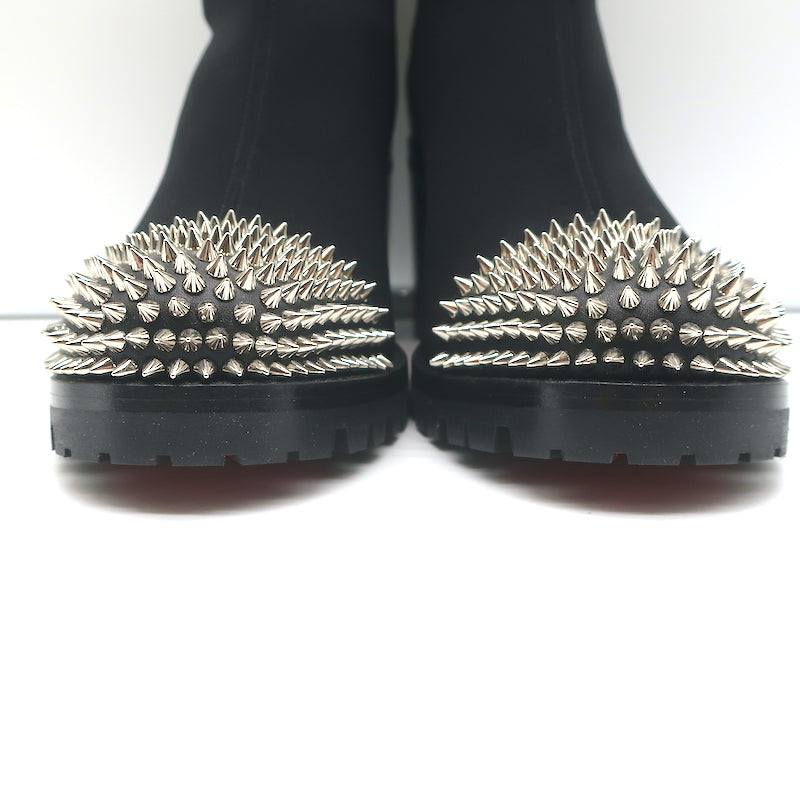 Christian Louboutin Washy 70 Studded Ankle Boots Black Neoprene Size 37 NEW