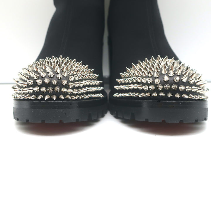 Christian Louboutin Washy 70 Studded Ankle Boots Black Neoprene Size 37 NEW