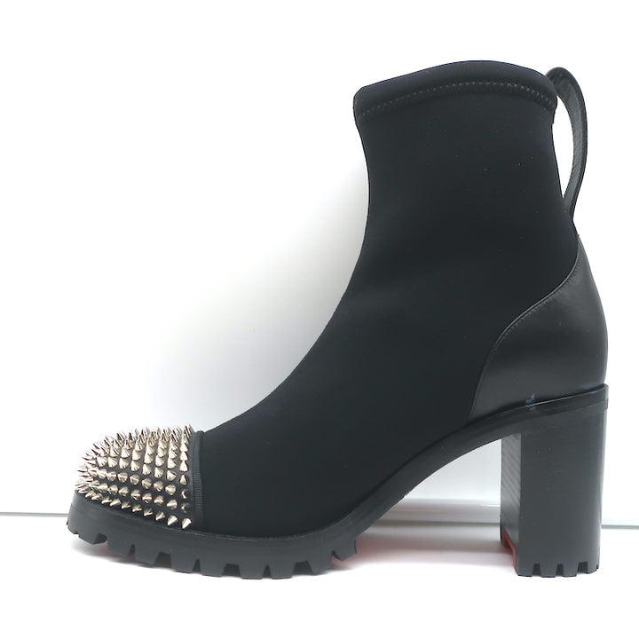 Christian Louboutin Washy 70 Studded Ankle Boots Black Neoprene Size 37 NEW