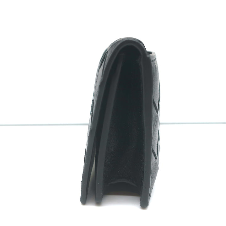 Bottega Veneta Business Card Case Wallet Black Intrecciato Leather