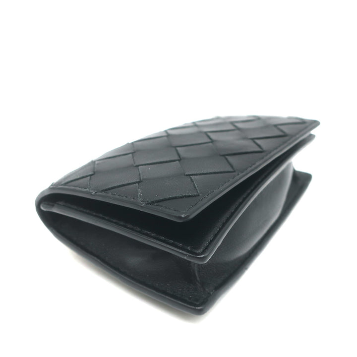 Bottega Veneta Business Card Case Wallet Black Intrecciato Leather