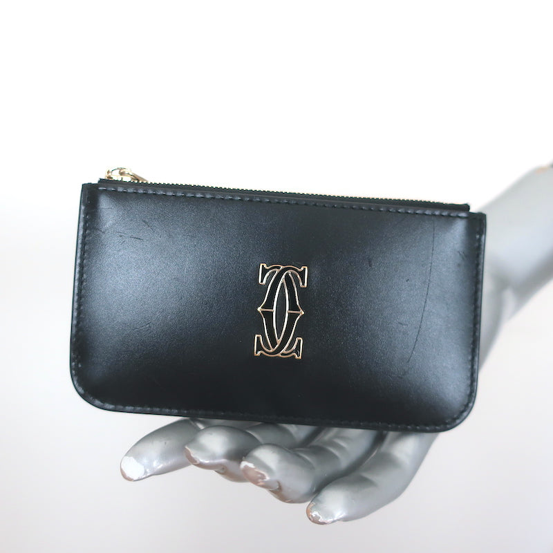 Cartier Double C de Cartier Zipped Card Holder Wallet Black Leather –  Celebrity Owned