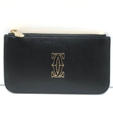 Cartier Double C de Cartier Zipped Card Holder Wallet Black Leather