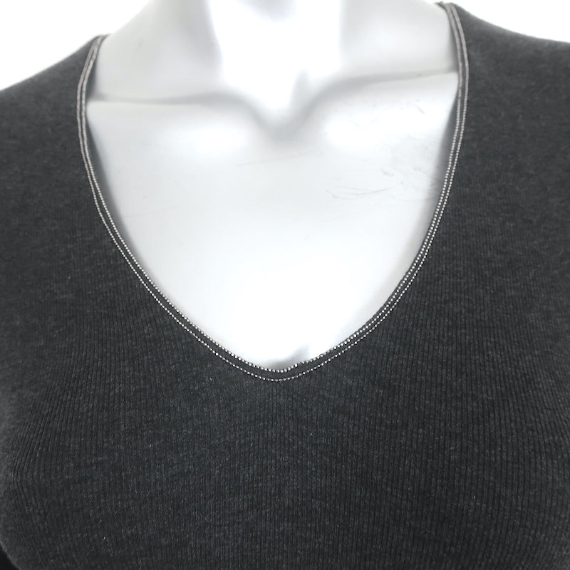 Brunello Cucinelli Monili Trim V-Neck Long Sleeve Top Charcoal Size Medium