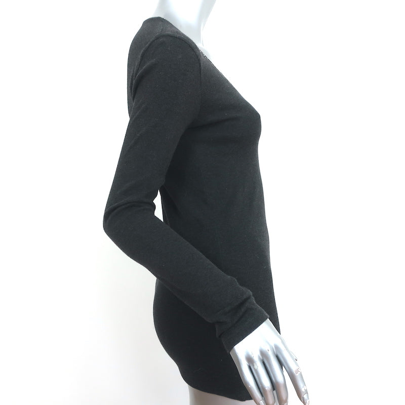 Brunello Cucinelli Monili Trim V-Neck Long Sleeve Top Charcoal Size Medium