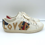 Gucci Loved Embroidered Ace Sneakers White Leather Size 36.5